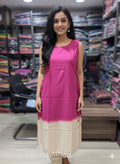 Pink Ombre Festive Kurta & Pant Set with Pom-Pom Trim