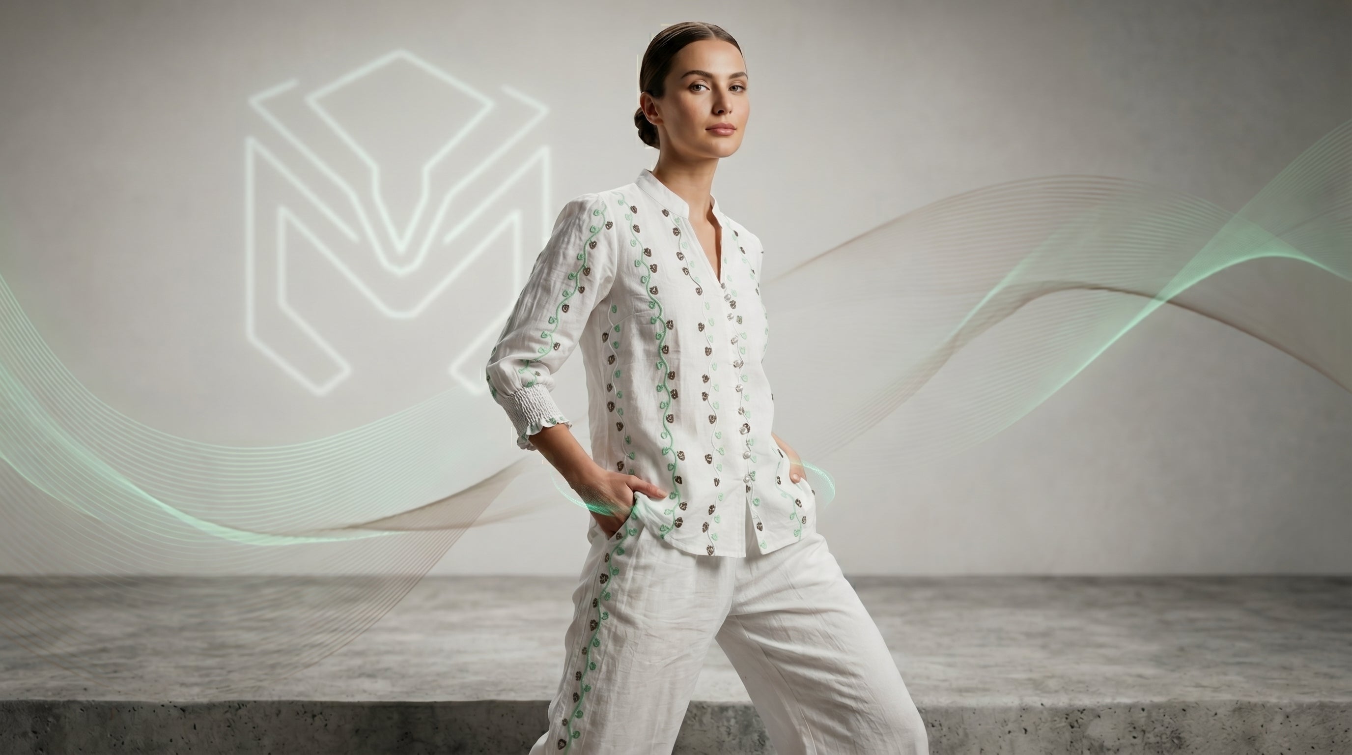 Ivory Bloom Embroidered Set