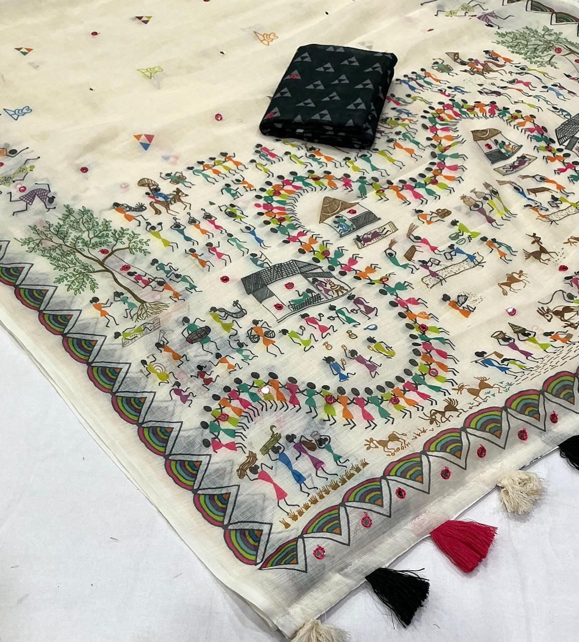 Ivory Warli Art Saree