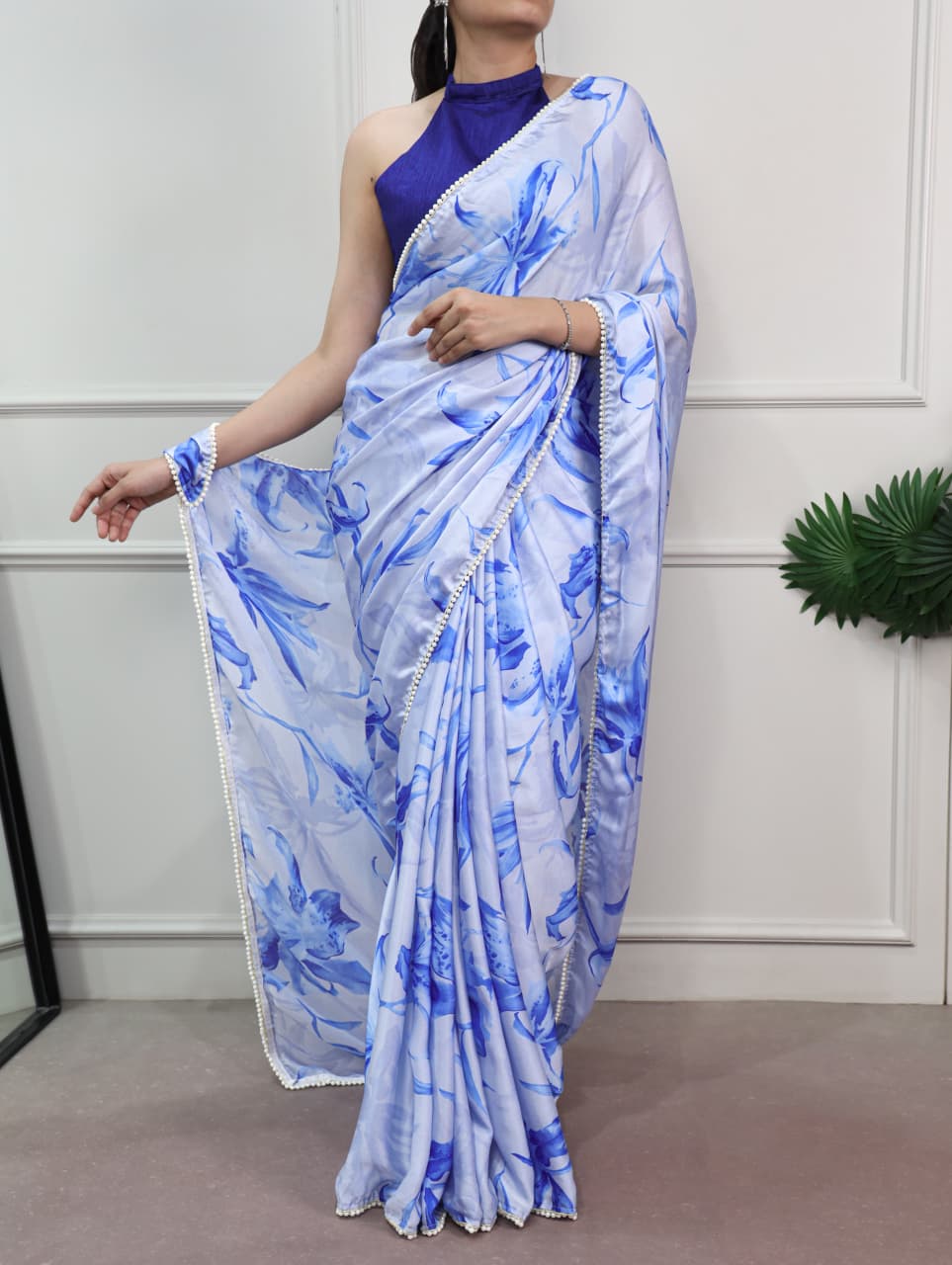 Pearl Bloom Satin Saree