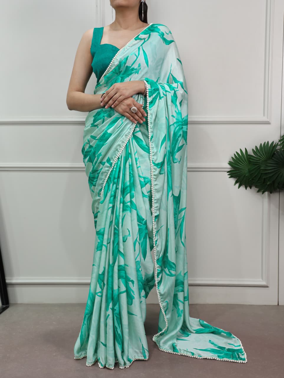 Pearl Bloom Satin Saree