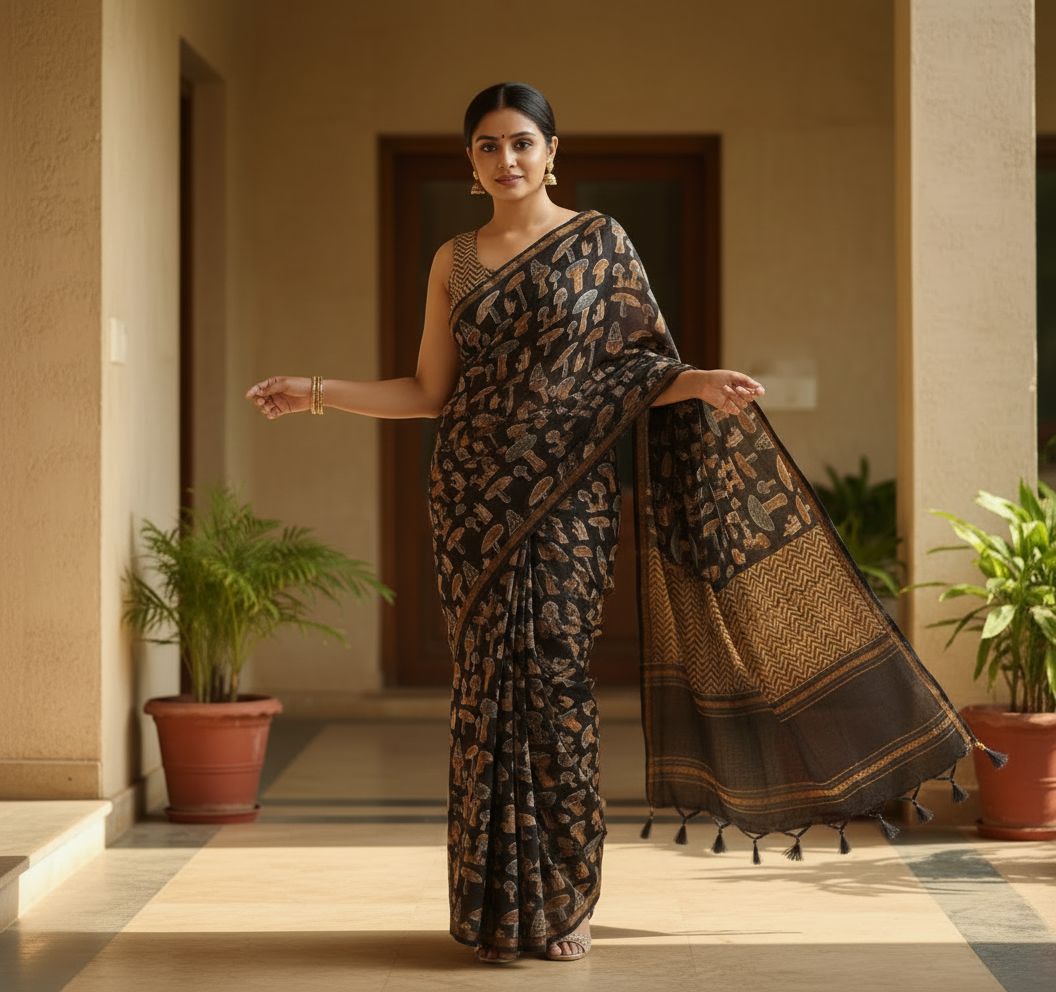 Midnight Earth Linen Blend Saree