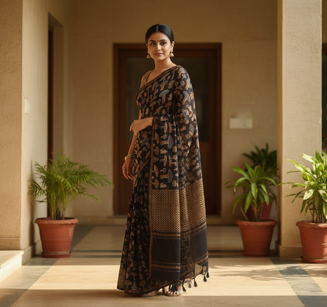 Midnight Earth Linen Blend Saree