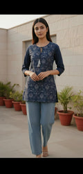 Midnight Bloom Printed Short Kurta