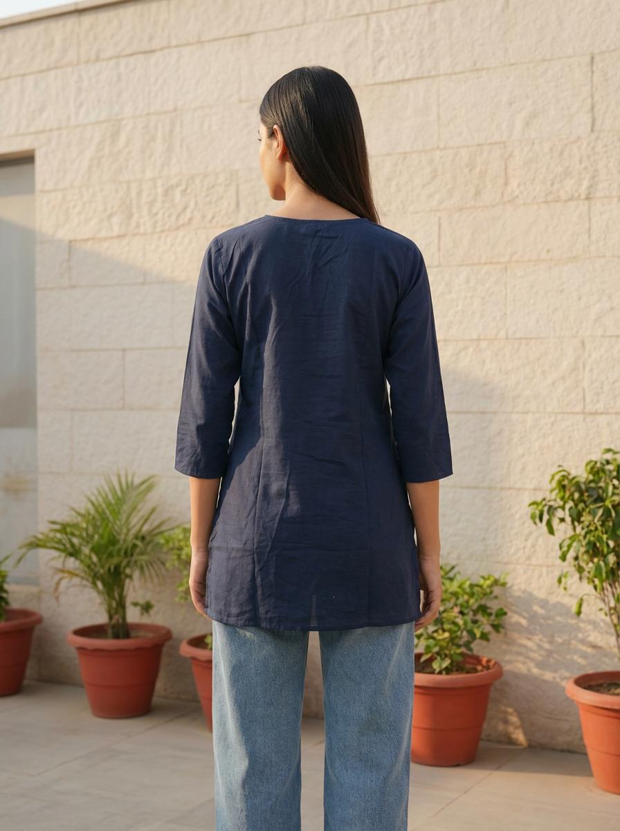 Midnight Bloom Printed Short Kurta