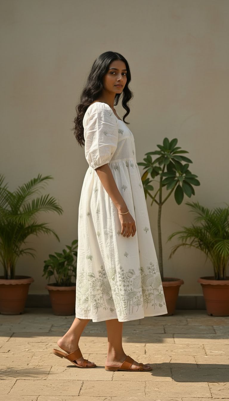The Meadow Botanical Square Neck Midi Dress