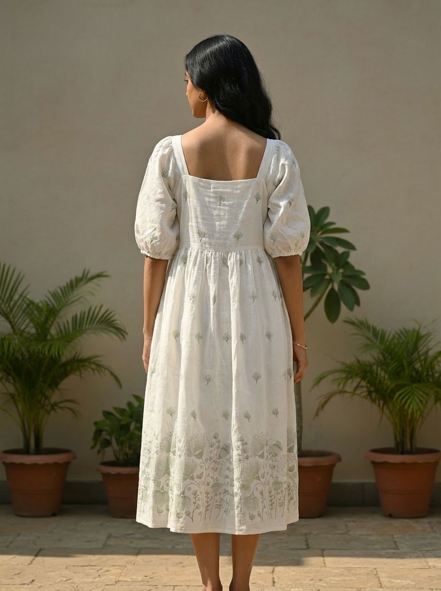 The Meadow Botanical Square Neck Midi Dress