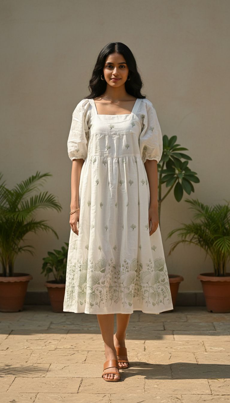 The Meadow Botanical Square Neck Midi Dress