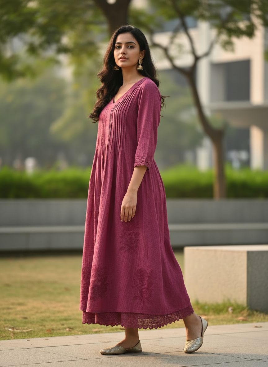 Rosewood Elegance A-Line Kurta Set