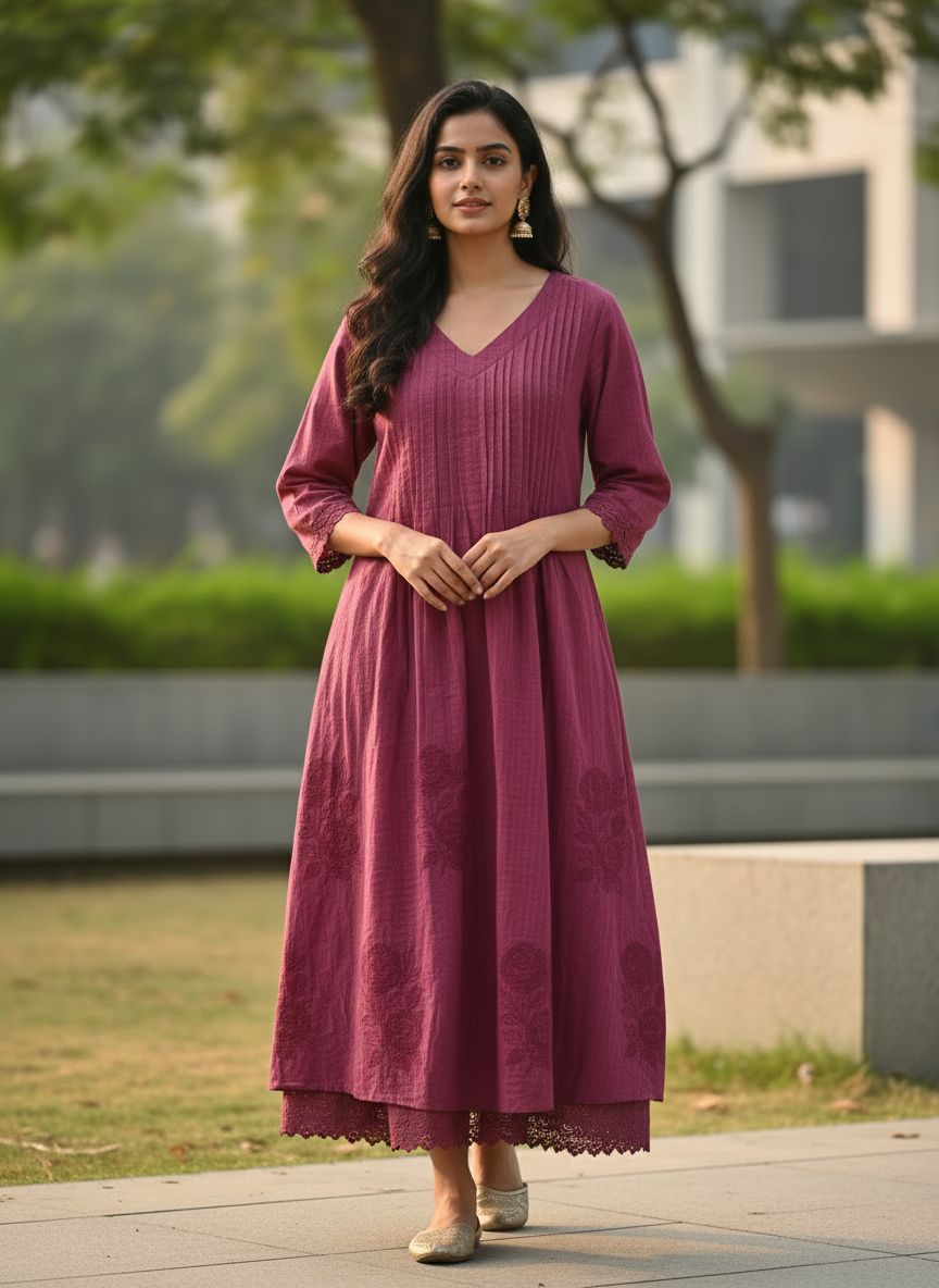 Rosewood Elegance A-Line Kurta Set
