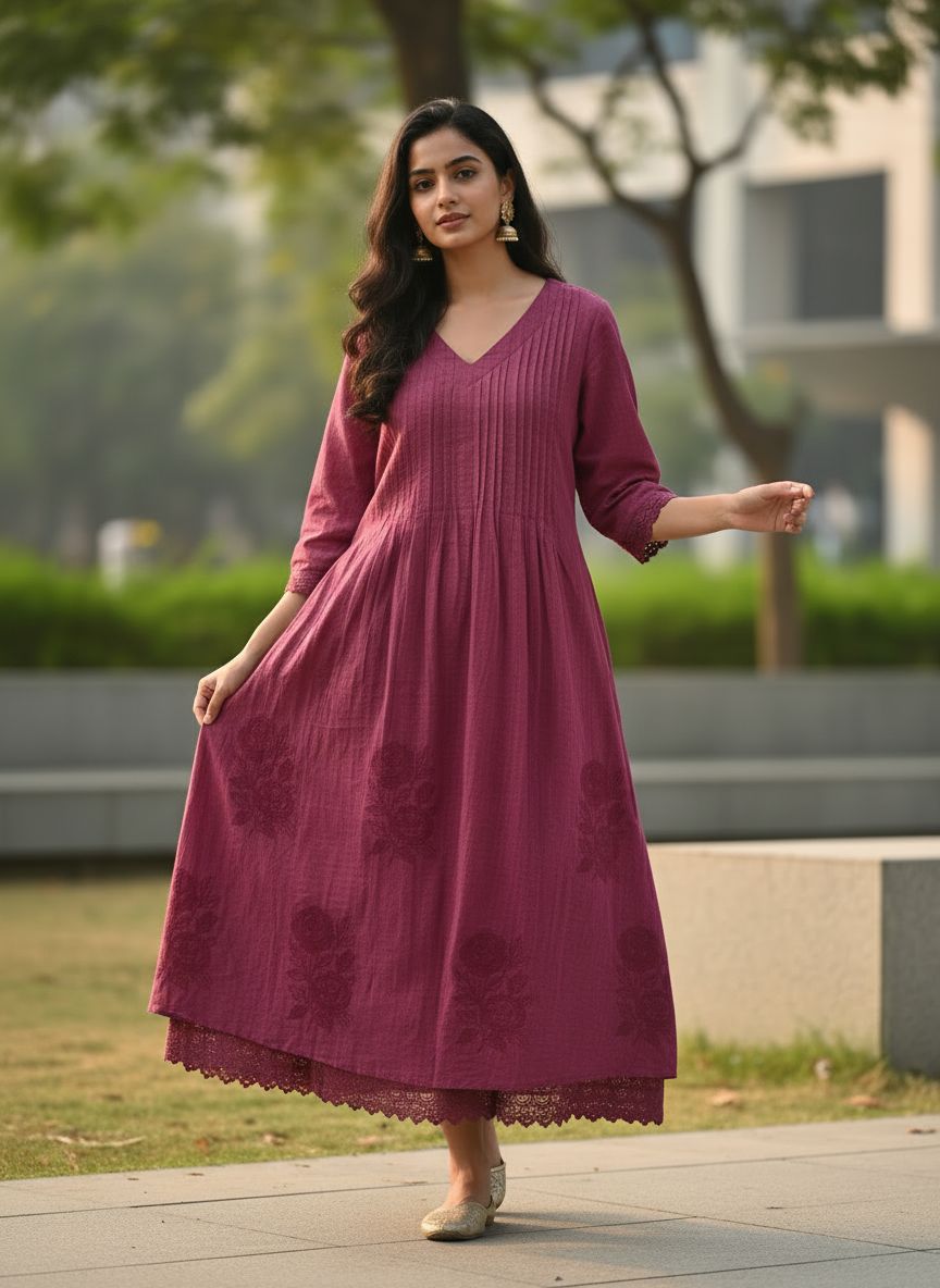 Rosewood Elegance A-Line Kurta Set