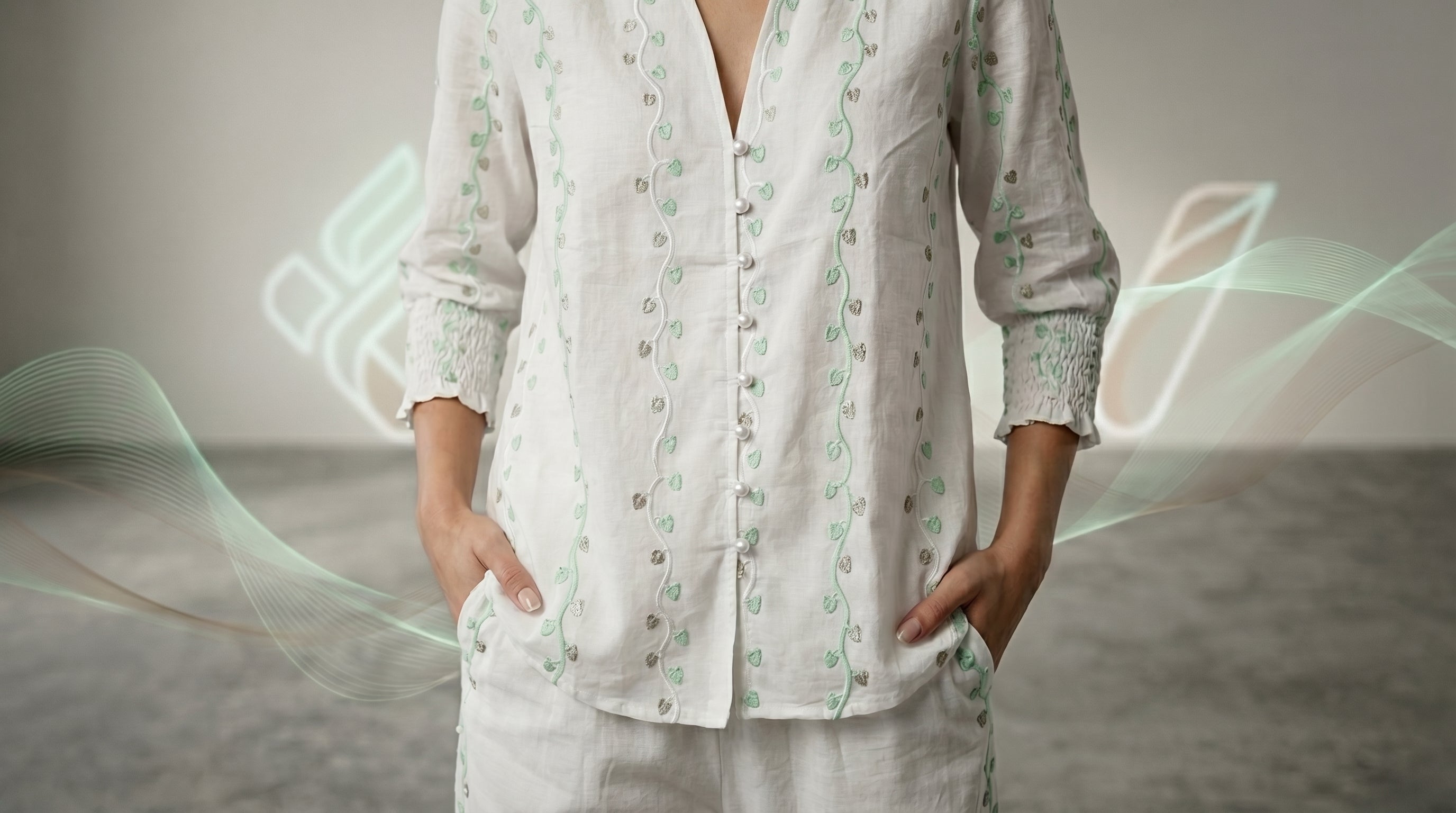 Ivory Bloom Embroidered Set